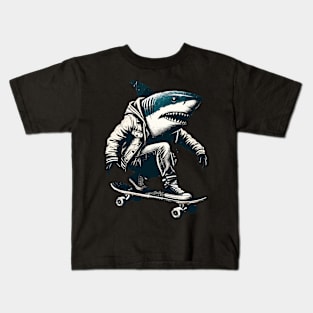 Retro Vintage Shark Skater Skateboarder Kids T-Shirt